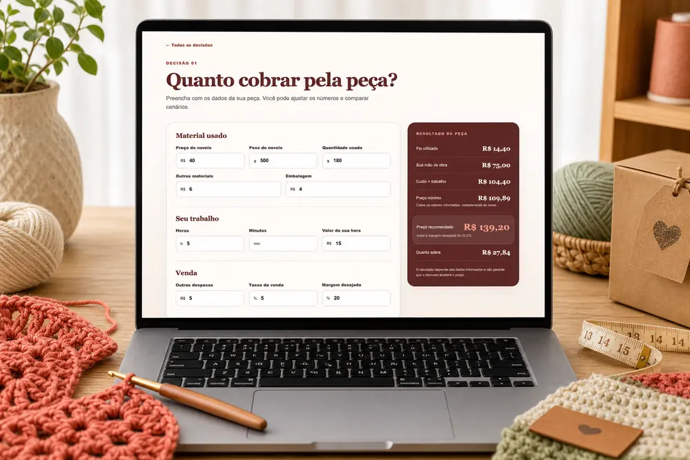 Campos de cálculo e preço recomendado na ferramenta.